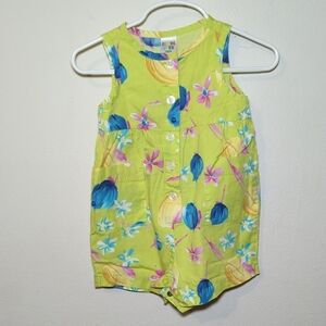 Class Club Baby Colorful Romper Green Floral Button-Front Vintage Size 9m